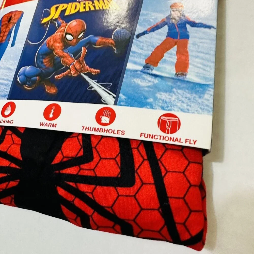 Boys Large 10 12 Warm Underwear/ PJs Spiderman Long Sleeve Crew & Pant W/ Fly - Picture 3 of 11